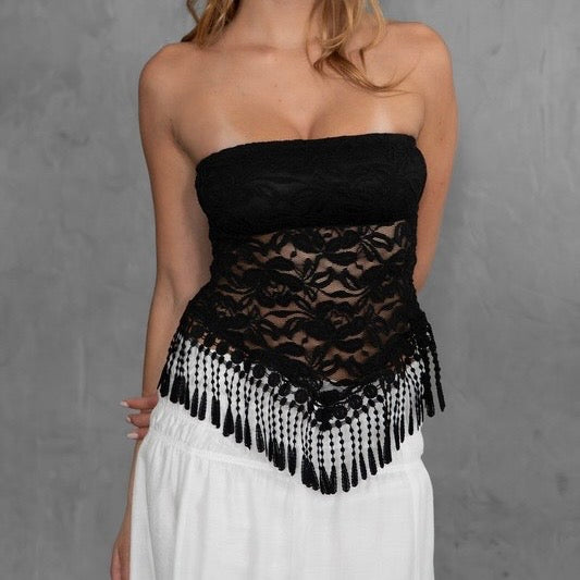 SAW RIGHT THROUGH IT TASSEL SCARF TOP