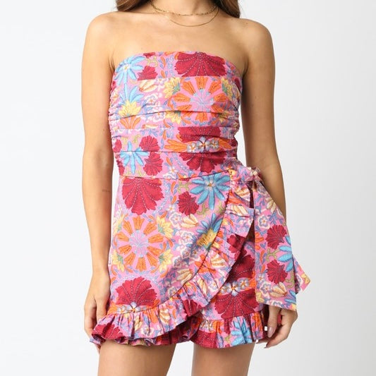 SECRET GARDENS FLORAL STRAPLESS ROMPER
