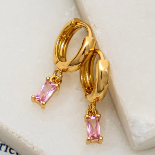 SELENE PINK RHINESTONE HUGGIE HOOP EARRINGS