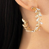 BELLE RHINESTONE LEAF HOOP EARRINGS