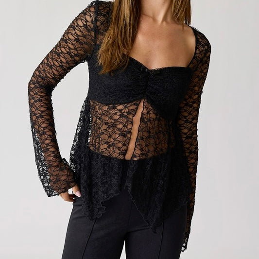 SEE THROUGH ME BLACK LACE TOP