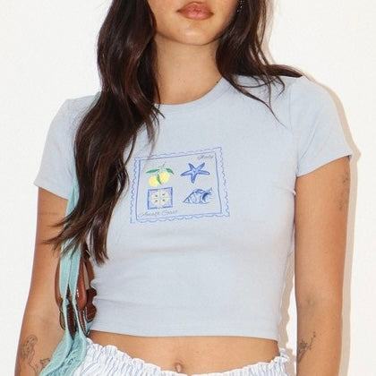 AMALFI COAST LIGHT BLUE GRAPHIC BABY TEE