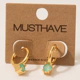 GOLD DIPPED GREEN RHINESTONE DROP EARRINGS