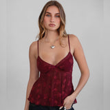 LOVE A LITTLE BURGUNDY EMBROIDERED MESH TANK TOP