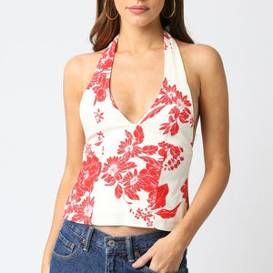GOT ME TIED UP FLORAL HALTER TOP