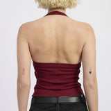 YOU GOT IT BURGUNDY GOLD DECAL HALTER TOP