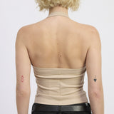 YOU GOT IT BEIGE GOLD DECAL HALTER TOP