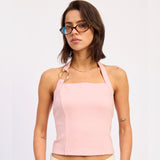 YOU GOT IT PINK GOLD DECAL HALTER TOP