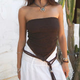 WILDEST DREAMS BROWN LACE SCARF TOP