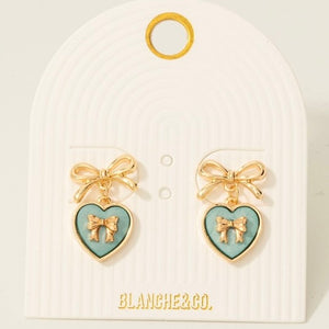 ALIYA BLUE BOW HEART DROP EARRINGS