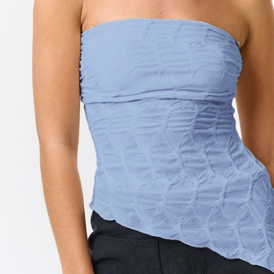 BLUE ASYMMETRICAL TUBE TOP