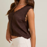 EASY GOING BROWN BUTTON DOWN KNIT TOP