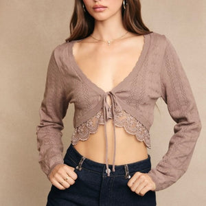 OPEN TO IT BROWN FRONT TIE TOP