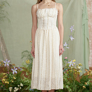 SECRET GARDENS YELLOW LACE MIDI DRESS