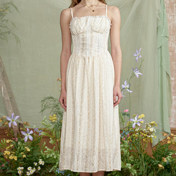 SECRET GARDENS YELLOW LACE MIDI DRESS