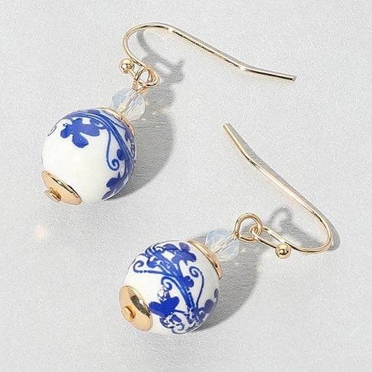 KAYE BLUE FLORAL CERAMIC DROP EARRINGS