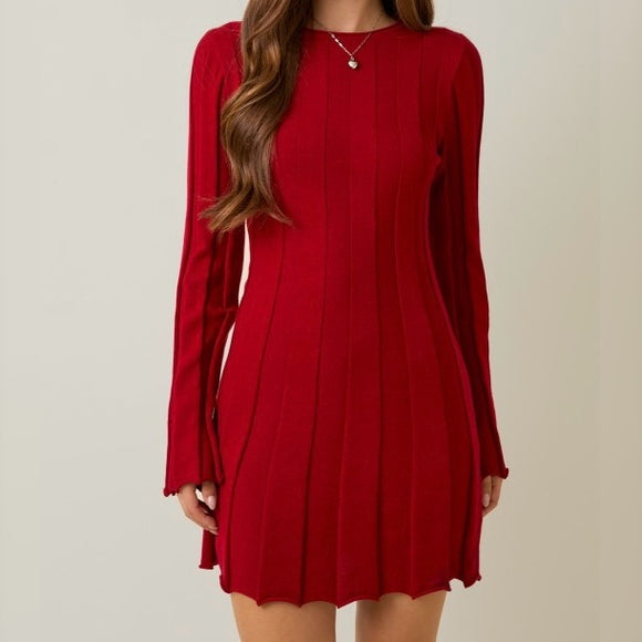 FIRE BURNING RED LONG SLEEVE DRESS