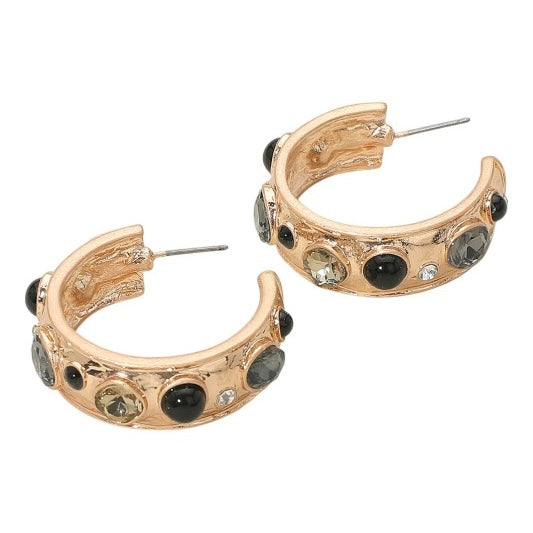 ERIN BLACK STONE HOOP EARRINGS