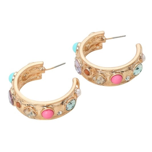 ERIN MULTI COLOR STONE HOOP EARRINGS