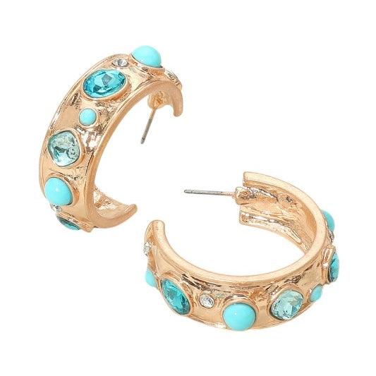 ERIN BLUE STONE HOOP EARRINGS