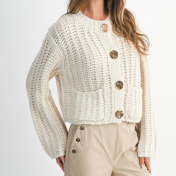 READY FOR IT KNIT GOLD DETAIL CARDIGAN