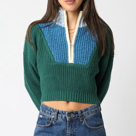 NOT SO DIFFERENT GREEN QUARTER ZIP SWEATER