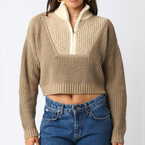 NOT SO DIFFERENT BROWN QUARTER ZIP SWEATER