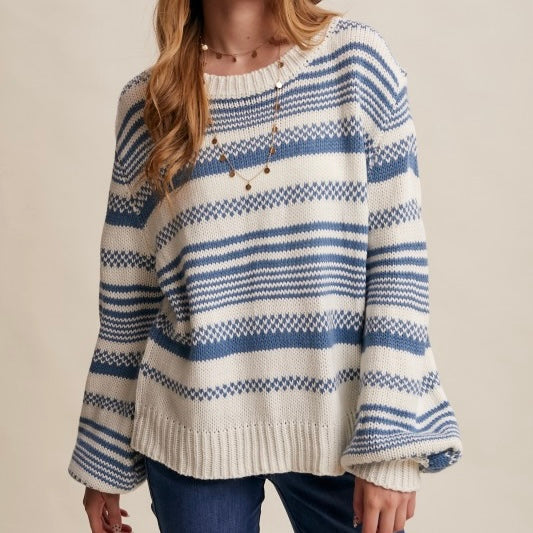 SWEATER WEATHER BLUE STRIPED SWEATER