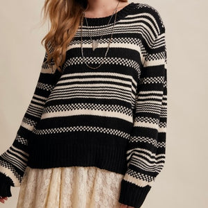 SWEATER WEATHER BLACK STRIPED SWEATER