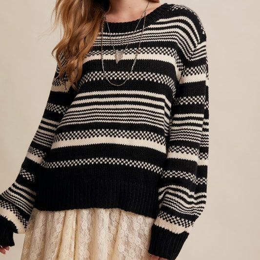 SWEATER WEATHER BLACK STRIPED SWEATER
