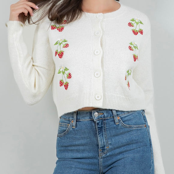 SWEET AS SUGAR STRAWBERRY KNIT CARDIGAN