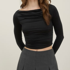 NEVER A WASTE OF TIME BLACK BOAT NECK TOP