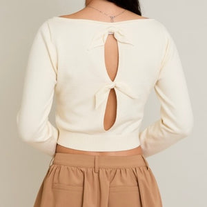 OPEN UP IVORY BOW SWEATER
