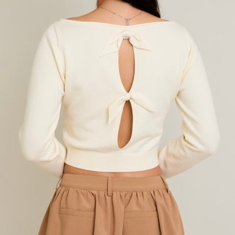 OPEN UP IVORY BOW SWEATER