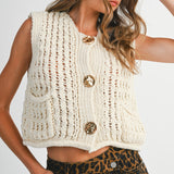 IN SESSION CHUNKY KNIT GOLD DETAIL SWEATER VEST