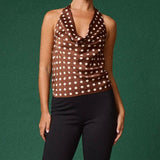 WILD CARD POLKA DOT COWL NECK TOP