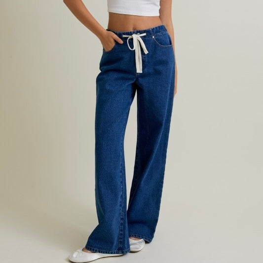 NO DOUBT TIE WAIST DENIM PANTS