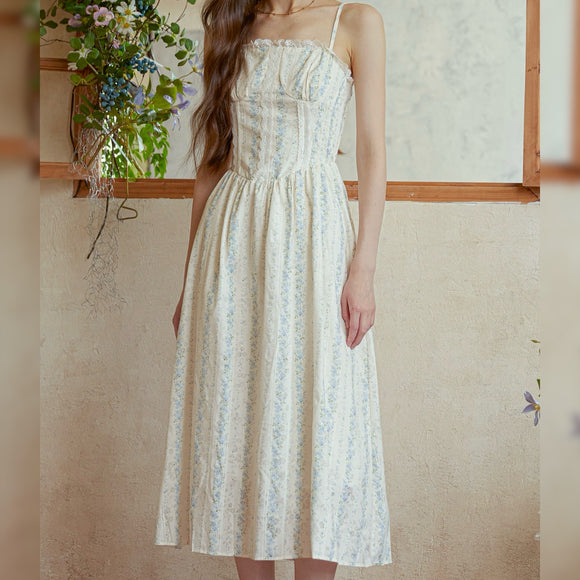 SECRET GARDENS BLUE LACE MIDI DRESS