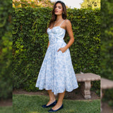 THE MOMENT BLUE FLORAL MIDI DRESS