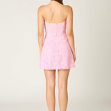 SAY SOMETHING PINK STRAPLESS EYELET MINI DRESS