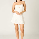 SAY SOMETHING WHITE STRAPLESS EYELET MINI DRESS
