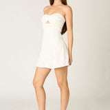 SAY SOMETHING WHITE STRAPLESS EYELET MINI DRESS