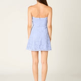 SAY SOMETHING BLUE STRAPLESS EYELET MINI DRESS