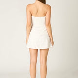 SAY SOMETHING WHITE STRAPLESS EYELET MINI DRESS