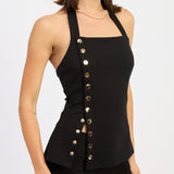 SNAP OUT OF IT BLACK HALTER TOP