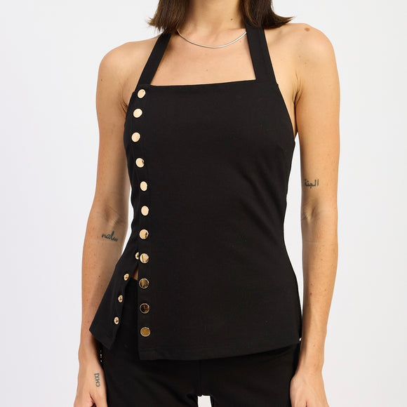 SNAP OUT OF IT BLACK HALTER TOP