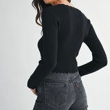 OUT OF OFFICE BLACK SCALLOPED CARDIGAN