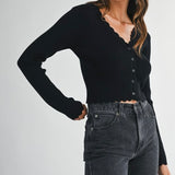 OUT OF OFFICE BLACK SCALLOPED CARDIGAN