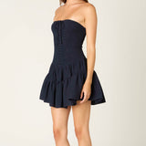 STILL INTO YOU NAVY STRAPLESS DRESS