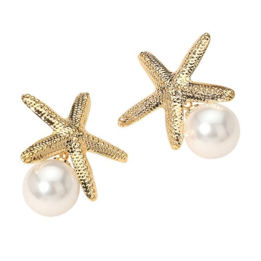 TAMARA GOLD PEARL STARFISH EARRINGS